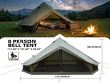 4 Season Bell Tent 13.1FT, Green Waterproof Glamping Yurt Tent with Stove Jack, Fits 8 People Family W3636P456623