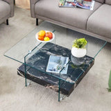 31.4 Inch Modern Two-Tier Square Coffee Table - An Elegant Combination of Clear Glass and Black GL-W1151P232659