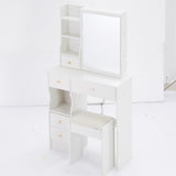 Small Size Left Drawer Desktop Vanity Table Cushioned Stool, Extra Large Sliding Mirror, Multi W936P226026