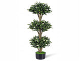 51" Artificial Boxwood Topiary Tree with 59 Flowers, Realistic Faux Evergreen Plant - White 33007501