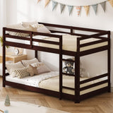 Brown painted pine twin wooden bed with head and tail cross rails, can be split into single bed or 07567396