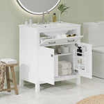 ZUN 30-inch Bathroom Vanity with Ceramic Sink, Modern White Single Bathroom Cabinet with 2 Doors and a WF324045AAK