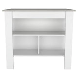 Kitchen Island, kitchen table 35" H, Four Legs, Three Open Storage Shelves, White / Ibiza Marble B097132967