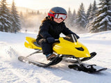2-in-1 Kids Snow Racer Sled with Tow Rope, 30&deg Steering & Dual Foot Brakes Downhill Ski Sled, 25933273