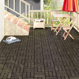 Acacia Wood Interlocking Deck Tiles Checker Pattern, 10PCS 12" x 12" Square Dark Brown Acacia 21276083