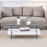 ZUN 43.3 Inch Modern Two-Tier Coffee Table - An Elegant Combination of Clear Glass and White Marble W2920P226070