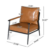 Mid-Century Modern Accent Chair with Brown Faux Leather Upholstery, Padded High Backrest, Metal N767P203868B