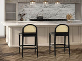 Panama 30.5" Curved Back Cane Rattan Bar Stool, Set of 2, Ebony Black Boucle B2719P238386