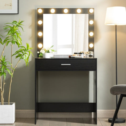 ZUN Vanity Desk with Mirror and Lights, Dressing Table with Large Drawer, 1 Level Storage Dresser & 3 45309673