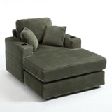 Corduroy Upholstered Chaise Lounge Sofa,Magazine bag,Detachable Cushions Deep Seat for Living W2120P322754