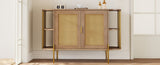 TREXM 2-Door Elegant Curved Dining Cabinet with Gold Trim and Woven Rattan Doors for Dining Room N715P172740E