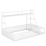 ZUN Full Size Floor Bed Frame with Safety Fence, Metal Floor Bed with Desk and Storage Shelves, W1580P240069