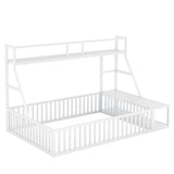 ZUN Full Size Floor Bed Frame with Safety Fence, Metal Floor Bed with Desk and Storage Shelves, W1580P240069