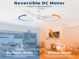 44" Ceiling Fan with Lights & Remote, Matte White Modern Fan, Reversible DC Motor, 6 Speeds, 3-Color W1367P447389