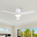 ZUN 48" White Blades Lowe Profile Ceiling Fans with Light W1367134171