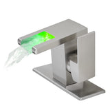 Bathroom Sink Faucet LED Light 3 Colors Changing Waterfall Glass Spout Hot Cold Water Mixer Single W1932P171692