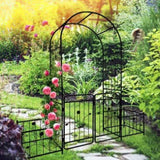 Metal Garden Arch with Gate 79.5'' Wide x 86.6'' High Climbing Plants Support Rose Arch Outdoor W158681132