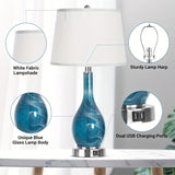 ZUN Table Lamps Set Of 2, Modern Blue Glass Bedside Lamps With 2 USB Ports, 25" 3-Color Temperature T3146P272394