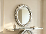 Textured Geometric Square Block Frame Round Mirror, Decorative Hanging Wall Mirror for Entry Living W3836P552374