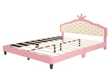 Full Size Lovely Crown Fantasy PU Leather Princess Bed with Tufted Headboard, PinkCream 47837791