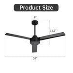 ZUN 52" Ceiling Fan Without Light, 3 ABS Blades Farmhouse Ceiling Fan with Remote Control 6-speed W934P208509