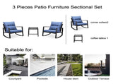 3 Pieces Patio Bistro Set Outdoor Rocking Chair w Blue Cushion for Yard Garden Poolside W2071P201034