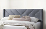 Elegant Modern Gray Velvet Upholstered Queen Size Bed Clean Lines Design Headboard 1pc Bedframe B011P238925