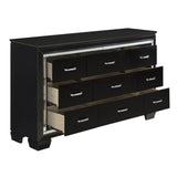 Black Finish Dresser Bold Desing 9 Drawers Glamorous Faux-Alligator Textured Fronts Wooden Bedroom B011134407