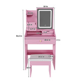 3-Color LED Vanity Mirror with Stool, Pink Dressing Table for Bedroom, 2 Drawers & 5 Storage 97085994