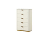 ZUN La Pierre Modern Style 5-Drawer Chest Made with Wood, Open Top Mirror and Gold Accents in Beige B009P270816