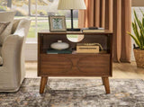 Mid Century Modern Fluted Nightstand with Charging Station USB Ports & Outlet Hole & 4 Solid Wood W1801P288512