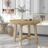 Farmhouse Round Extendable Dining Table with 16" Leaf Wood Kitchen Table 08336730
