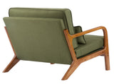 Mid-Century Oak Accent Chair - Green Upholstered Single Lounge Chair with Sturdy Wood Frame, Indoor 06333569