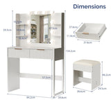 White particleboard with a melamine finish, 2 drawers, 4 shelves, a dressing table set with 10 05199813