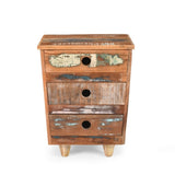End Table Recycled Wood Nightstand, Side Table with 3 Drawers, Vintage Natural Bedside Table for N779P221145N