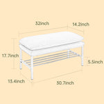 ZUN End of Bed Bench with Shelf, Linen Upholstered Storage Shoe Bench, Modern Bedroom Bench with Metal W2725P207314