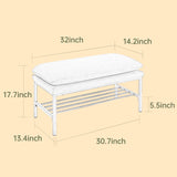 End of Bed Bench with Shelf, Linen Upholstered Storage Shoe Bench, Modern Bedroom Bench with Metal W2725P207314