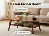 Mid Century Modern Coffee, 100% Solid Oak Wood Coffee with Storage Shelf, 2-Tier Coffee W3204P469105