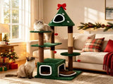 54" Green Christmas Cat Tree with Dual Condos, Jute Scratching Posts, Bell Balls & Anti-Toppling 05214536