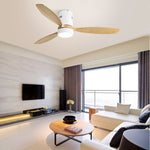 ZUN 52 Inch Flush Mount Ceiling Fan DC 3 Solid Wood Fan Blade Noiseless Reversible Motor Remote Control W934P146081