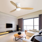 ZUN 52 Inch Flush Mount Ceiling Fan DC 3 Solid Wood Fan Blade Noiseless Reversible Motor Remote Control W934P146081