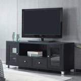 Wood TV stand Media Console with Storage Cabinet for Living Room, Bedroom, Black- Wood Grain Finish W965P156184
