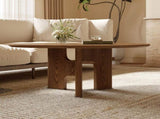 31.5 Inches Round Rustic Ash Wood Veneer Coffee Table for Small Living Room W3136P354198