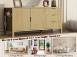 U-Style Modern Wave-Pattern Sideboard with 3 Drawers, Large Storage Buffet Cabinet with Hooks and N711P345172O