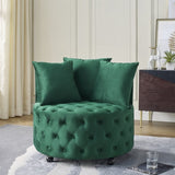 Velvet Upholstered Swivel Chair for Living Room, with Button Tufted Design and Movable Wheels, W48790919