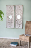 Set of 2 Large Wooden Wall Art Panels with Distressed White Finish and Round Mirror Accents,17" x W2078130284