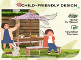 Flamingo Theme Kids Picnic Table Set, Pink Outdoor Table with Foldable Umbrella, Removable Cushions 44490164