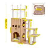 ZUN Modern Wooden Cat Tree Multi-Level Cat Tower With Fully Sisal Covering Scratching Posts, Deluxe 95515102