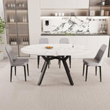 47-63" expandable circular dining tables , equipped with 4 PU fabric thick cushioned dining chairs 43663124