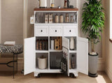 K&K 46.5'' Farmhouse Kitchen Island with Drape of Beads, Power Outlet, Rolling Kitchen Cart on N707P254872W